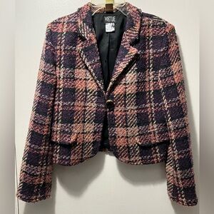 Vintage Virtue Women's Plaid Blazer - Pink and Black
